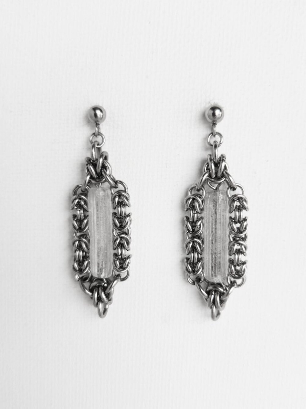 Vintage silver and clear quartz long earrings